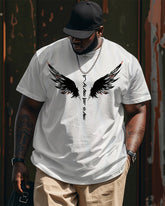 Men's Plus Size Street Fashion Angel Wings Print Round Neck Short Sleeve T-Shirt